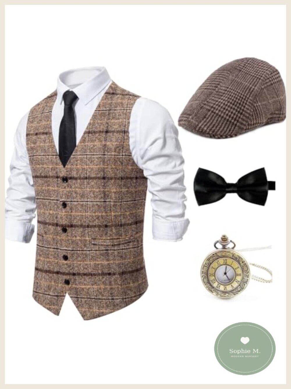 1920s Mens Gatsby Gangster Costume Accessories Set Vest Hat Tie Bowtie Pocket